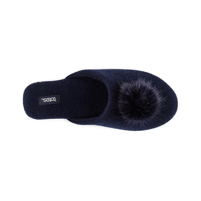 totes Ladies Cashmere Blend Mule Slipper with Soft Sole Navy Extra Image 5